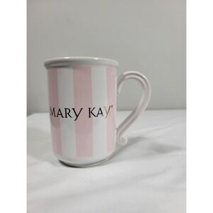 Mary Kay Ceramic Coffee/Tea Mug - Pink & White Striped - Gold Script